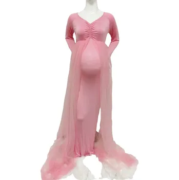 Dámské šaty Těhotenské šaty na focení N925 růžová M