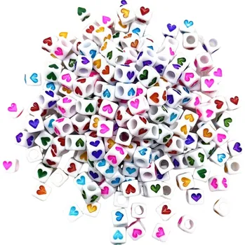 Dětské navlékací korálky Navlékací korálky s potiskem srdíček 100 ks 2