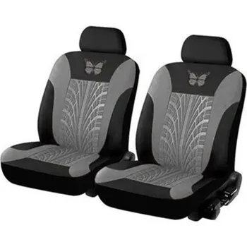 Potah sedadla Sada autopotahů na přední sedadla 2 ks Design pneumatiky s motýlkem Ochranné potahy na autosedačky Polyester Stylový vzor Snadná údržba šedá