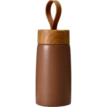 Termohrnek Nerezový termohrnek 260 ml Dvoustěnná vakuová izolace Cestovní hrnek na kávu a čaj Odolný termo hrnek s nepropustným víčkem Lehký a stylový design hnědá