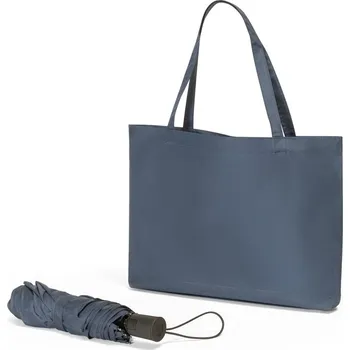 Deštník SKYLAR. Součástí je deštník 2 v 1 s nákupní taškou z recyklovaného polyesteru - Modrá