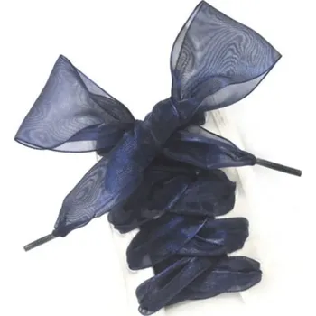 Tkaničky do bot Nylonové tkaničky do bot 120 cm Plochá stuha se saténovým leskem Dekorativní módní tkaničky pro tenisky, baleríny a elegantní obuv námořnická modrá