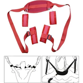 Vibrátor Textilní postroj s pouty na ruce, oky na nohy, nastavením na suchý zip a opěrkou za krk, měkké provedení, diskrétní balení červená