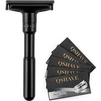 Holicí strojek Nastavitelný černý holicí strojek s 5 žiletkami manuální holicí strojek se 6 stupni nastavení břitvy Luxusní strojek na holení se stojánkem 10,8 cm x 5 cm x 1,3 cm