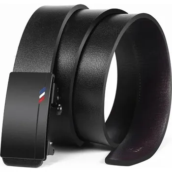 Opasek Pánský elegantní opasek z PU kůže s automatickou kovovou přezkou Šířka 3,4 cm Nastavitelný obvod Moderní doplněk k obleku i džínům černá 130 cm