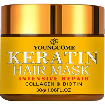 Vlasová regenerace Keratinová maska na vlasy 30 g s kolagenem a biotinem Regenerační péče Hloubková oprava poškozených vlasů Výživa a posílení vlasových vláken
