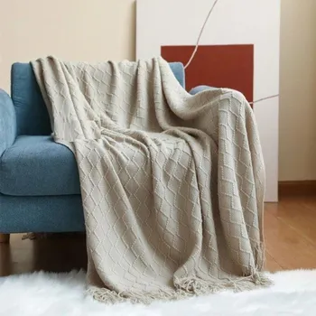 deka Pletená deka se střapcem 127 x 152 cm khaki