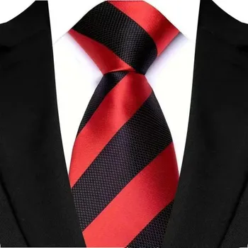Kravata Hedvábná společenská kravata s červeno-černými pruhy 145 x 8 cm Luxusní pánská kravata do obleku Elegantní kravata Formální doplněk pro muže