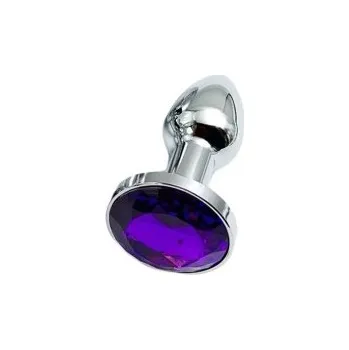 Vibrátor Kovový anální kolík vel. XS 1,9 x 3cm s fialovým kamínkem luxusní erotická ozdoba hladký povrch kompatibilní s lubrikanty diskrétní balení