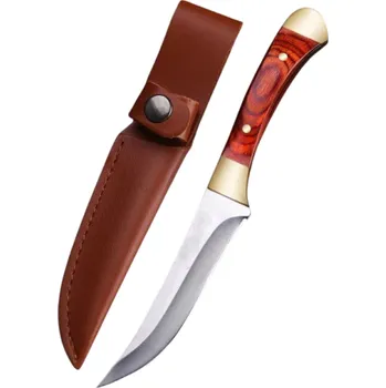 Multifunkční nůž Lovecký nůž s čepelí 19 cm a koženým pouzdrem Nůž na přežití Vojenský nůž Outdoor vybavení Kempování Turistika Bushcraft červená