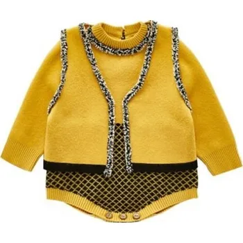 Kojenecký body Dívčí pletený svetr a body L1169 tmavě žlutá 3