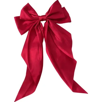 Balící papír Saténová mašle do vlasů 40 x 21 cm Elegantní vlasová ozdoba Dámský módní doplněk Jemný lesk Stylové vázání Pohodlné nošení červená