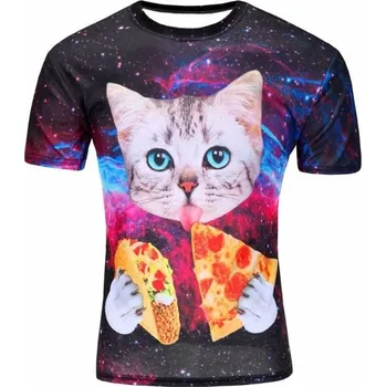 Pánské tričko Pánské 3D tričko s potiskem - Kočka a Pizza S