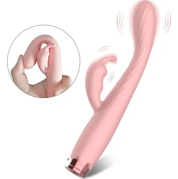 Vibrátor Silikonový vibrátor 17,8x2 cm s dvojitou stimulací a 10 vibračními módy s USB nabíjením voděodolný diskrétní balení růžová