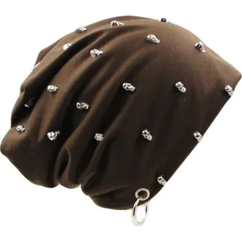 Čepice Pánská čepice s lebkami hnědá