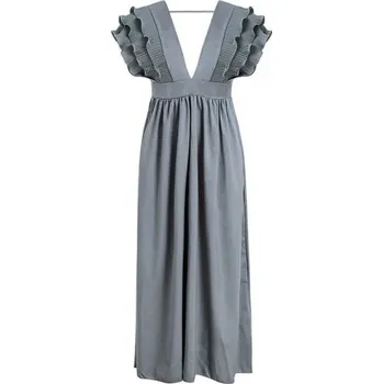 Dámské šaty Dlouhé večerní šaty s volány šedá XS