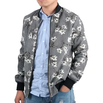 Pánská bunda Pánská jarní bunda s květinami - Šedá XS