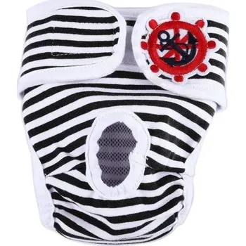 Obleček pro psa Hárací kalhotky pro psy pruhované s námořnickým motivem Velikost L Obvod pasu 35-45 cm Pratelné hygienické kalhotky Nastavitelný pas černá