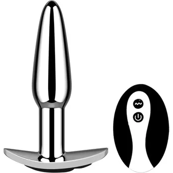 Vibrátor Kovový vibrační anální kolík 10 cm s 10 režimy vibrací, magnetickým USB nabíjením a širokou úchytkou pro bezpečné použití, diskrétní balení