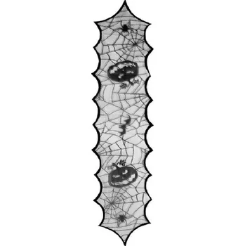 Karnevalový doplněk Ubrus běhoun s pavučinou a dýní 177 x 47 cm