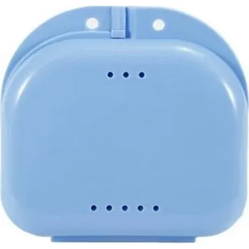 Náhradní hlavice k elektrickému kartáčku Úložná přenosná schránka na umělé zuby Ortodontická krabička Pouzdro na zubní protézy Ventilovaný box s prodyšnými otvory 8 x 8,5 x 2,7 cm modrá