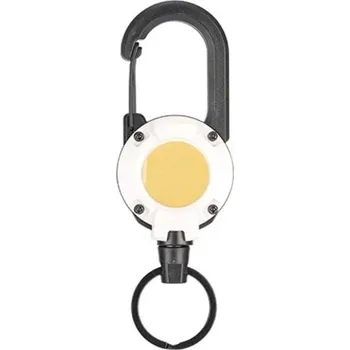 Karabina s navíjecí šňůrou Naviják s ocelovým lankem 12,3 x 4 cm 60 cm Pevný navíjecí přívěsek Bezpečné uchycení náčiní Praktická karabina na klíče, nástroje a doplňky bílá