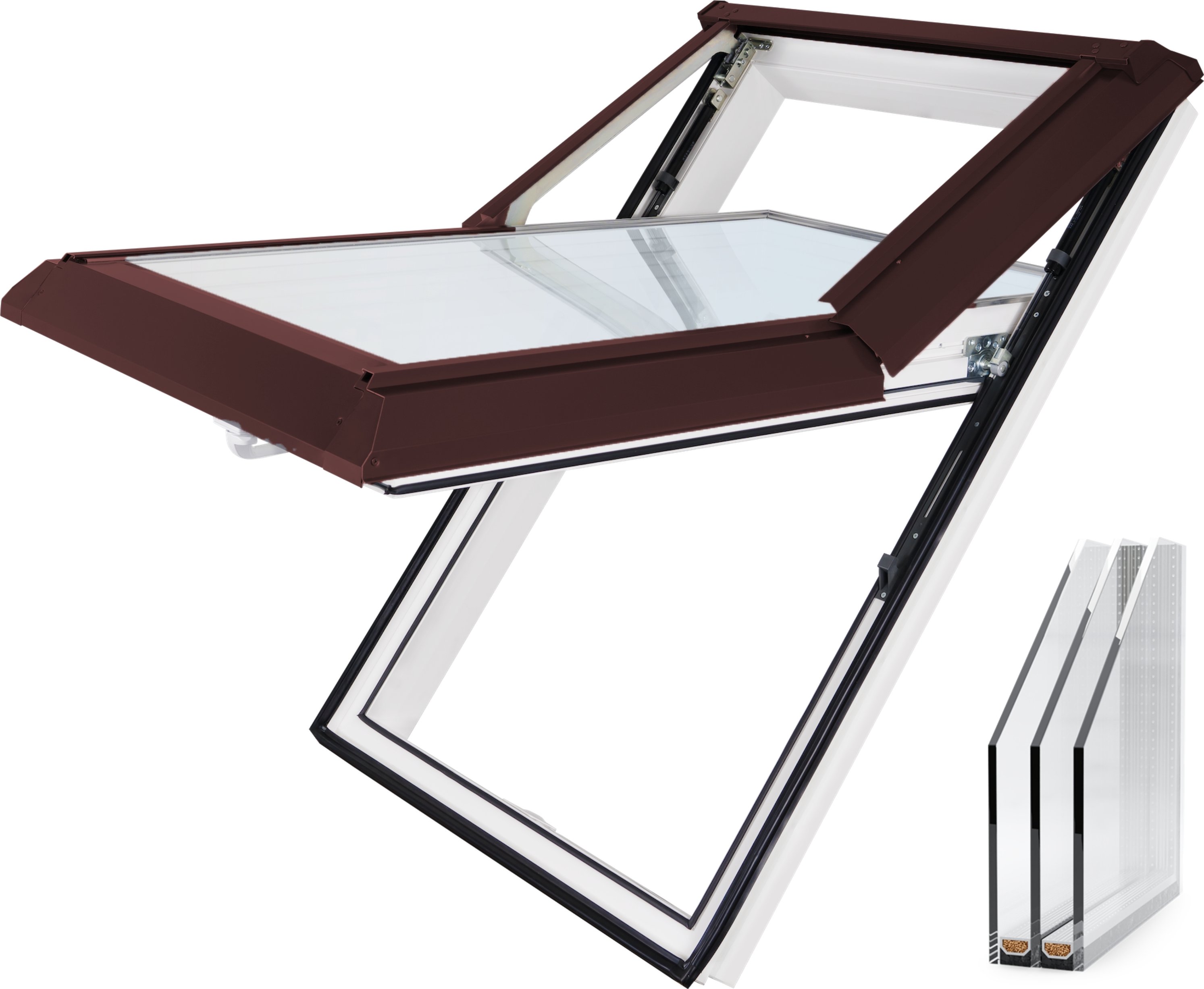 Střešní okno Skylight SUPRO Barva interiéru: Bílá, Barva exteriéru: Hnědá RAL 8019, Rozměr: 55 x 78 cm