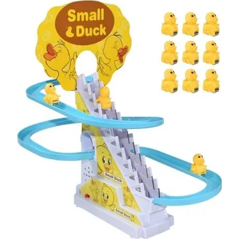 Dřevěná hračka Jezdící schody se skluzavkou a devíti zvířátky žlutá