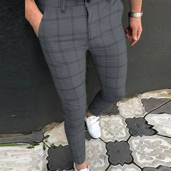 Pánské kalhoty Pánské kostkované kalhoty F1468 tmavě šedá XXL