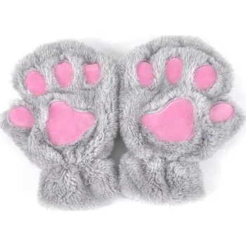 Rukavice Roztomilé dámské plyšové rukavice bez prstů šedá