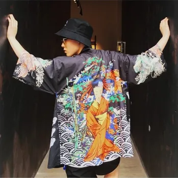 Pánská větrovka Pánská bunda japonského stylu s potiskem J2041 černá L