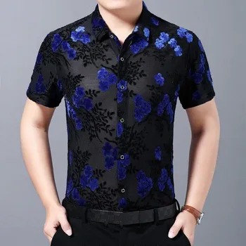 Pánská košile Pánská průsvitná košile F815 modrá S