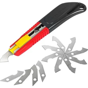 Multifunkční nůž Užitkový nůž s 12 náhradními hákovými čepelemi Kovový řezací nůž na koberce a fólie Hobby nůž Průmyslové řezání Dílna Nářadí