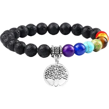 Náramek Náramek sedmi čaker s lávovým kamenem stříbrná