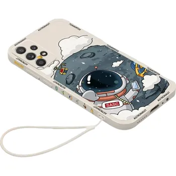 Pouzdro na mobilní telefon Ochranný kryt s motivem astronauta s poutkem pro Samsung Galaxy S22 Ultra béžova