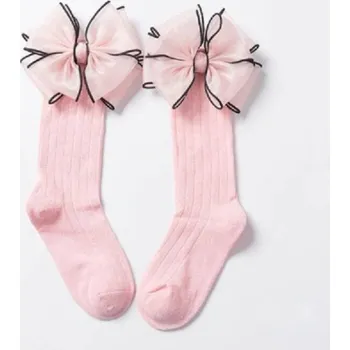 Dívčí dlouhé ponožky s mašlí růžová 4-6 let