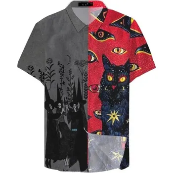 Pánská košile Pánská košile s kočkou červená 3XL 2