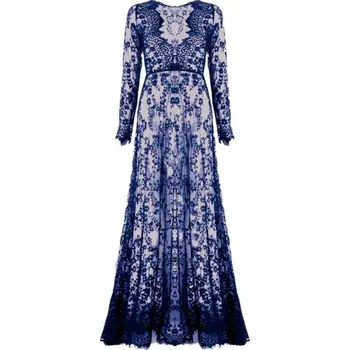 Dámské šaty Krajkové maxi šaty tmavě modrá XS