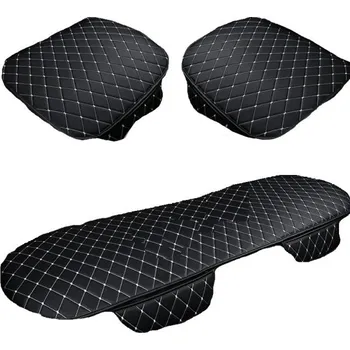 Potah sedadla Kožený potah na zadní a přední autosedačku Kompletní sada potahů na sedadla v autě s bílým prošíváním Kožený podsedák do auta 3 ks