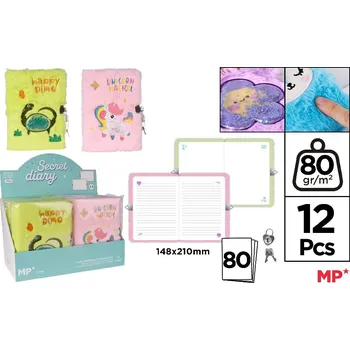 Blok Památník plyšový A5 se zámkem jednorožec, dino 558675