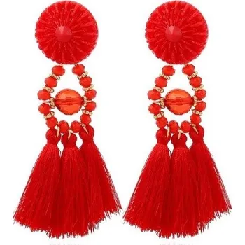 Náušnice Korálkové náušnice s třásněmi J3206 červená