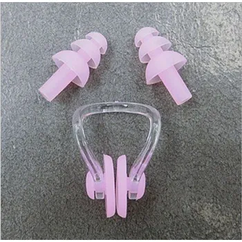 Svorka na nos Špunty do uší a kolíček na nos na plavání růžová