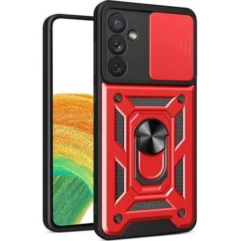 Pouzdro na mobilní telefon Ochranný kryt s magnetem, stojánkem a krytkou na objektiv pro Samsung Galaxy A04 červená