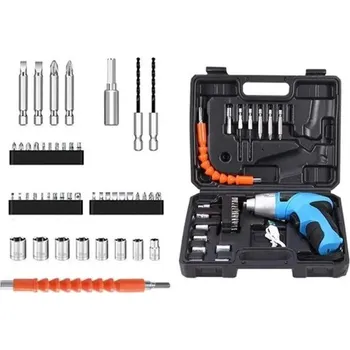 Šroubovák Gola sada 47 ks s akumulátorovým šroubovákem&nbsp;Gola sada s několika bity na šroubovák Gola sada s nástrčnými hlavicemi a bezdrátovým šroubovákem Hobby příslušenství