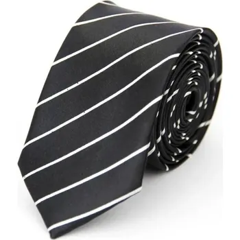 Kravata Tenká černá unisex kravata s bílými proužky 145 x 5 cm Elegantní úzká kravata Stylová pruhovaná vázanka Módní doplněk pro muže i ženy na formální i neformální akce