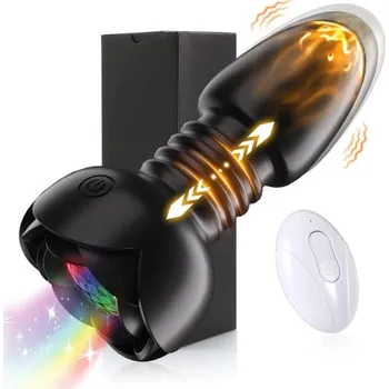 Vibrátor Vibrační silikonový anální kolík ve tvaru rakety s dálkovým ovládáním, pohyblivou částí a reakcí na okolní zvuky Diskrétní balení černá