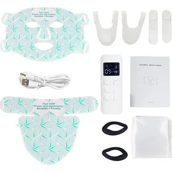 Měřič tělesných funkcí Infračervená Silikonová Maska s Červeným Světlem a Lampa na Krk 8 Barev LED Terapie Omlazení Pleti IPX7 Voděodolná LCD Ovladač Časovač Nabíjecí Baterie bílá