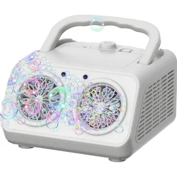 Dřevěná hračka Přístroj na výrobu bublin Výrobník bublin s 2 ventilllátory 15 x 9 cm bílá