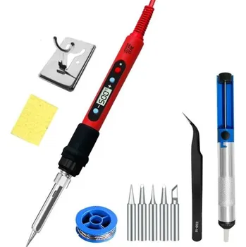 Páječka Sada elektrické páječky s 5 vyměnitelnými hroty, pinzetou, keramickým ohřívačem, houbičkou a pájecím drátem