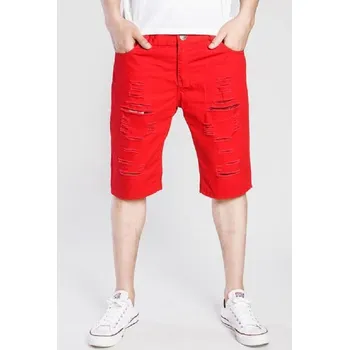 Pánské kraťasy Pánské roztrhané džínové kraťasy červená XL